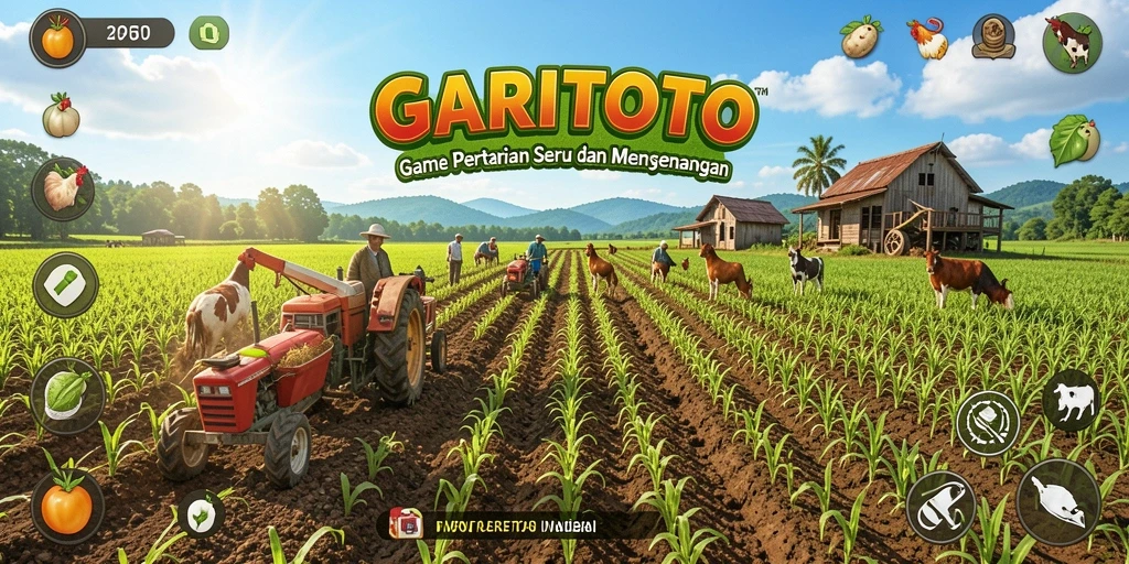 Tampilan gameplay GARITOTO yang menampilkan ladang pertanian yang subur.