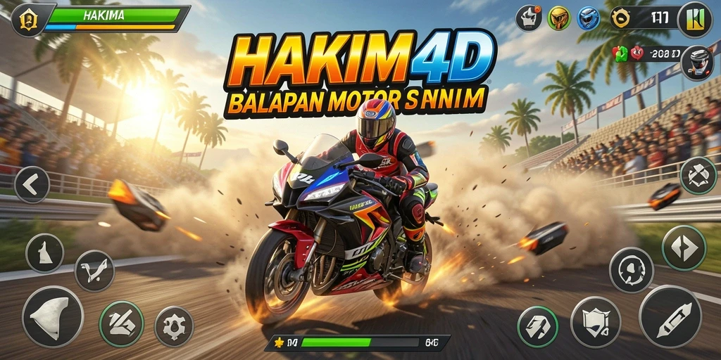Screenshot HAKIM4D menampilkan aksi balapan motor yang mendebarkan di trek yang dinamis.