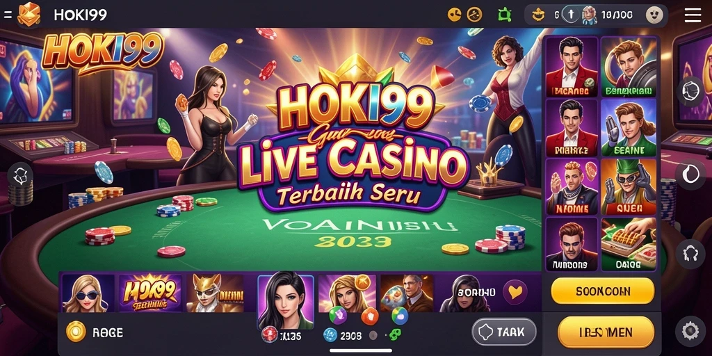 Tampilan gameplay menarik di HOKI99 dengan dealer langsung dan suasana kasino nyata.