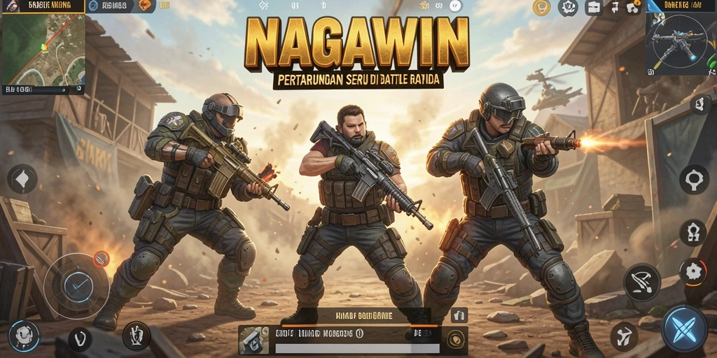 Screenshot gameplay NAGAWIN yang menunjukkan aksi seru dalam pertarungan Battle Royale.